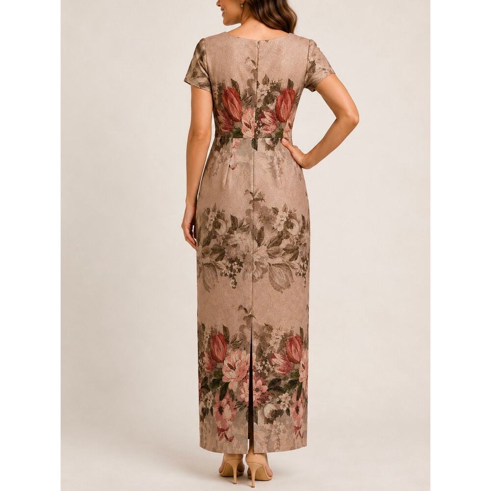 Elegant Floral Taupe Maxi Dress with Pink Accents - Picture 2 of 12
